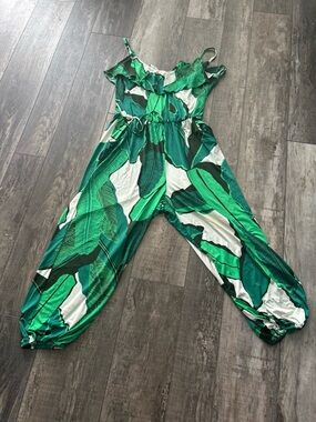 Nikki Green Palm Leaf Jumpsuit - XL  Top1